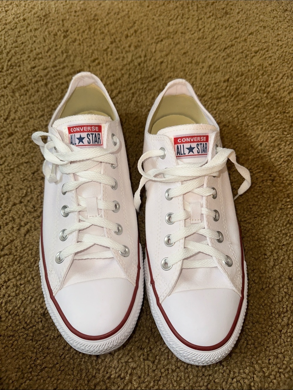 Converse White Low Top Sneakers with Red Trim